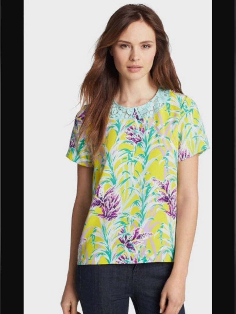 Kate Spade New York Roslyn Silk Floral Lace Yoke Blouse, Size 4